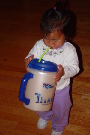Kasen loves Mommy's water jug